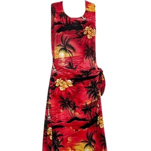 Red Hawaiian Sunset Midi Wrap Dress - 3X